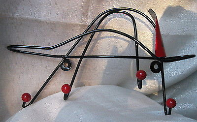 1970'S EAMES Fireman's Firewoman's WALL COAT, KEY, MUG RACK - Steel Wire!