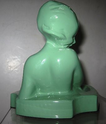 Frankart art deco nymph card desk tray ashtray in green all metal USA