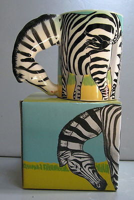 Zebra Coffee Mug- Cup - CERAMIC - c1986, very large >13 ounces Old