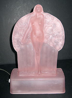 Frankart Sally Rand Nude Feather Nymph Frosted PINK Glass Art Deco laMP