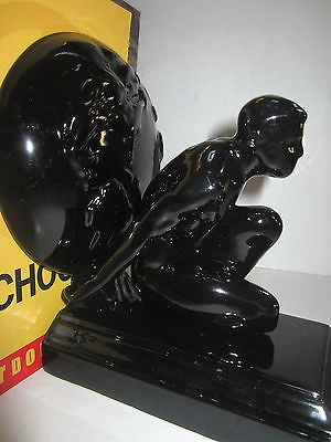 Frankart Style Atlas Male Bookends Art Deco-Very Heavy, all Black- GAY Interest