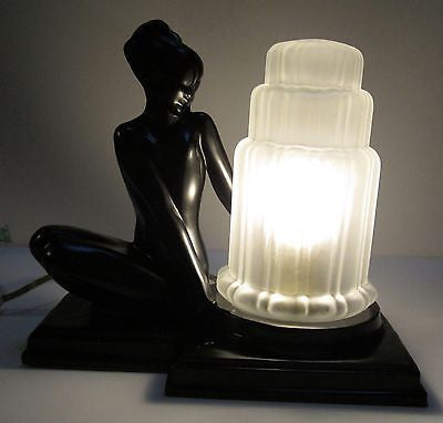 Frankart -Art Deco Nymph Fish Face Table -Lamp in a Black Finish ALL metAL