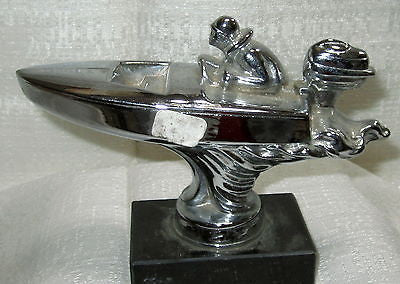 50's Racing Outboard Engine Skiff Runabout with a Driver  Boat Triple Chrome