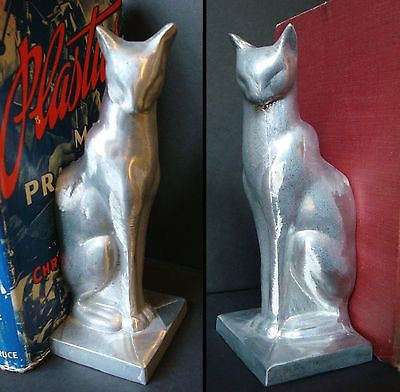 Frankart Sitting Cat Bookends, Art Deco Moderne  Unfinished Aluminum a pair USA