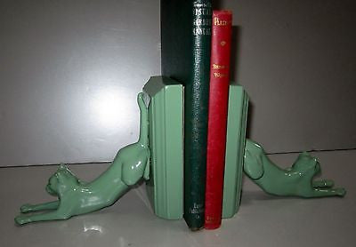 Frankart Style Cats Up + Down -Bookends Art Deco Moderne Greenie a pair USA