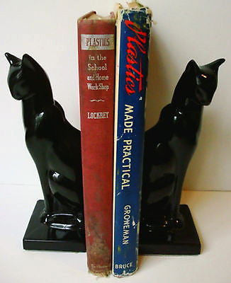 Frankart sitting cat bookends art deco moderne in black finish a pair USA