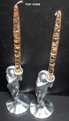 FRANKART Nymphs Art Deco standing nude Candlesticks Unfinished Aluminum Pair USA