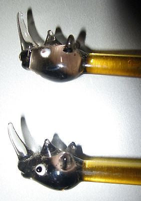 (4 PCs) Rhino Rhinoceros Lead Crystal Glass Cocktail Sticks Stix-Drink StirreRS