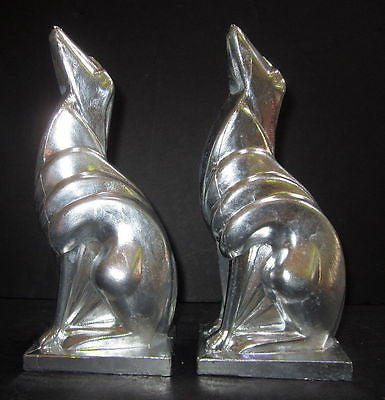 Frankart Greyhound Dog,Art Deco Unfinished aluminum Bookends, a pair USA