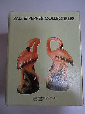 Flamingo Large Salt & Pepper Shakers, S + P, Ceramic  c1986 - 4" tall