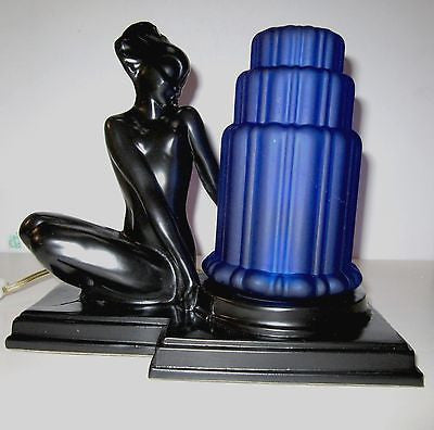 Frankart -Art Deco Nymph Fish Face Table -Lamp in a Black Finish ALL metAL