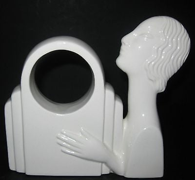 Nymph Art Deco white ceramic mantle clock case old Japanese