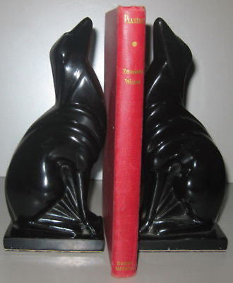 Frankart Greyhound Dog Art Deco Black Bookends a pair all metal USA