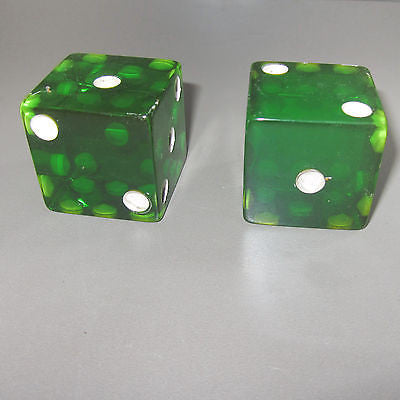 Bakelite Catalin large green dice 1-1/2" by 1-1/2" 130 grams a pair Katalin USA