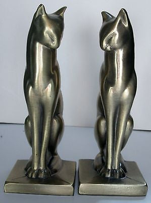 Frankart Sitting Cat Bookends Art Deco in a Moderne Brass finish a pair USA