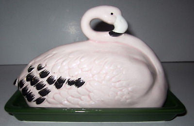 Flamingo Butter or Cheese dish NOS Japan  ceramIC