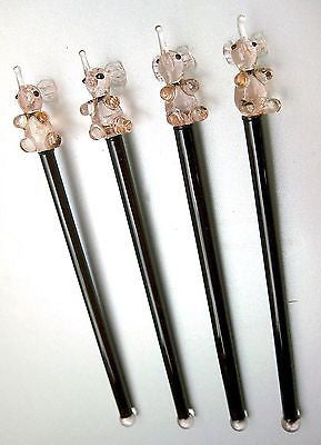 (4 PCs) Elephant Lead Crystal Glass Cocktail Sticks Stix Drink StirreRS