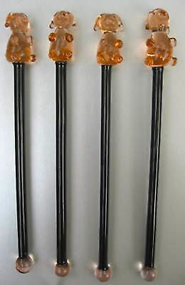 (4 PCs) Pig Hog Oink Crystal Glass Swizzle Sticks, set of 4, Cocktail driNK