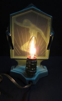 Frankart Style Flapper Nymph Art Deco in Greenie Lamp in Metal & glaSS