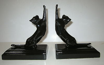 Frankart Style Cat UP and DOWN Bookends Art Deco  Moderne in Black  A Pair