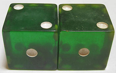 Bakelite Catalin Large Green Dice 1-1/2" x 1-1/2" 130 Grams A Pair Katalin