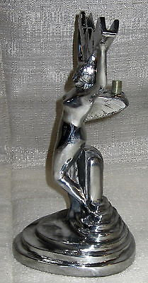 Frankart style 20's nude nymph art deco polished aluminum lamp 9" base USA
