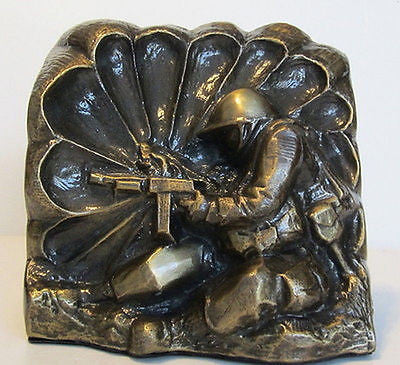 WWII U.S. Army Airborne Paratrooper Bookend, Door Stop, Brass , USMC-Very heavy
