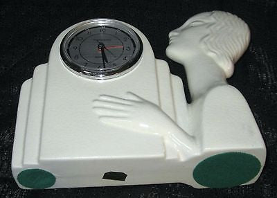 Nymph Art Deco White Ceramic Alarm Quartz Clock  Old -Japanese