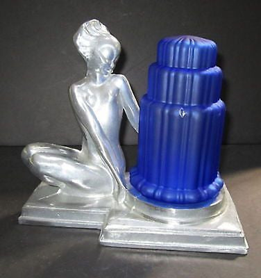 Frankart Art Deco Fish Face Nymph Table Lamp in Aluminum unfinished base USA