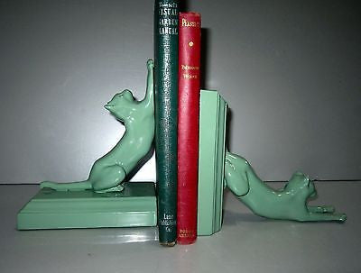 Frankart Style Cats Up + Down -Bookends Art Deco Moderne Greenie a pair USA