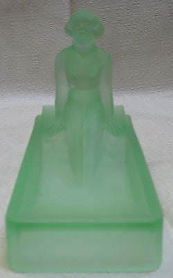 Art Deco nymph card desk tray ashtray soap dish depression green all glass USA