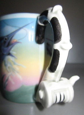 Sailfish BillFish Marlin  Rod and Reel Coffee Mug Cup c1991 Ceramic