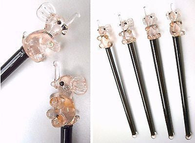 (4 PCs) Elephant Lead Crystal Glass Cocktail Sticks Stix Drink StirreRS