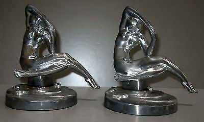 Frankart Nymph Kneeling Bookends Art Deco Unfinished Aluminum Metal a pair USA