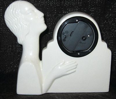 Nymph Art Deco White Ceramic Alarm Quartz Clock  Old -Japanese