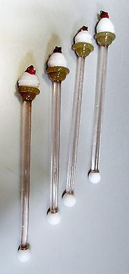 (4 PCs) ICE CREAM CONE Crystal Glass Swizzle Sticks,Cocktail Stirrers Drink stIX