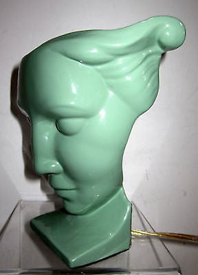 Frankart Art Deco Nymph Face Table Lamp in a Greenie finish  all Aluminum metAL