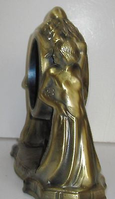 Nymphs Two on Art Deco Mantle Clock Case in Antique Brass A heavy Flappers USA