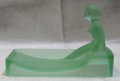 Art Deco nymph card desk tray ashtray soap dish depression green all glass USA