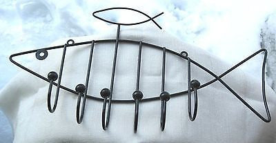 1970'S Eames Style Art Deco 2 Fish Wall coat, key, mug rack  steel wiRE