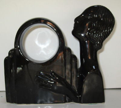 Nymph  Art Deco black ceramic mantle clock case old Japanese