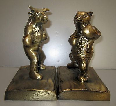 Bull + Bear Stock Broker Investor Brass Metal Bookends a Pair all metAL