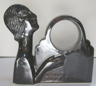 Nymph ~ Art Deco Black Ceramic Mantle Clock case  Old Japanese