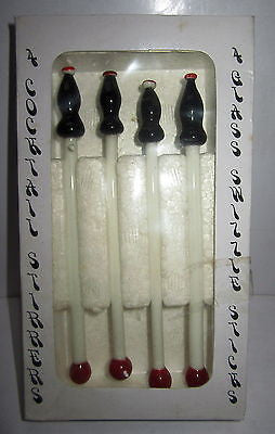 4 pcs Coca Cola style lead crystal glass cocktail sticks stix drink stirrers