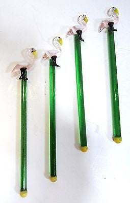 (4 PCs) Flamingo Lead Crystal Glass Cocktail Sticks Stix Drink StirreRS