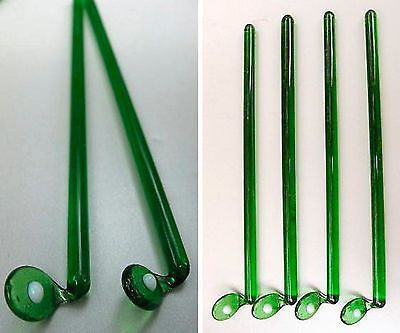 (4 PCs) Golf Club + Ball Crystal Glass . Set of 4 Swizzle Sticks, Drink stirreRS