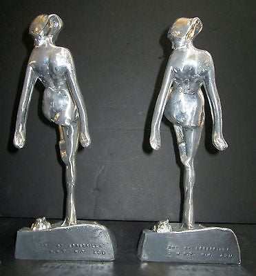 Frankart Nymph with Frog Bookends Art Deco in unfinshed aluminum 10" Tall a pair