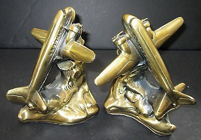 DC-3 - Airplane  Bookends Art Deco Brass finish very heavy Made in USA  paIR