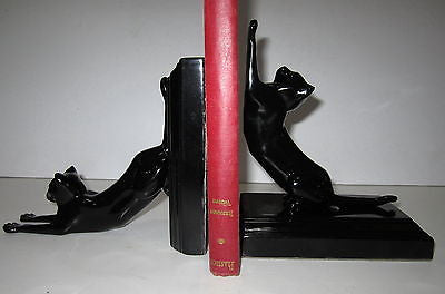 Frankart Style Cat UP and DOWN Bookends Art Deco  Moderne in Black  A Pair