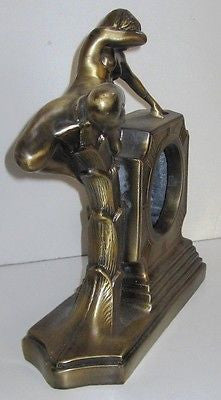 Nymph on an Art Deco Mantle Clock Case Brass A very Erotic Sexual Pose